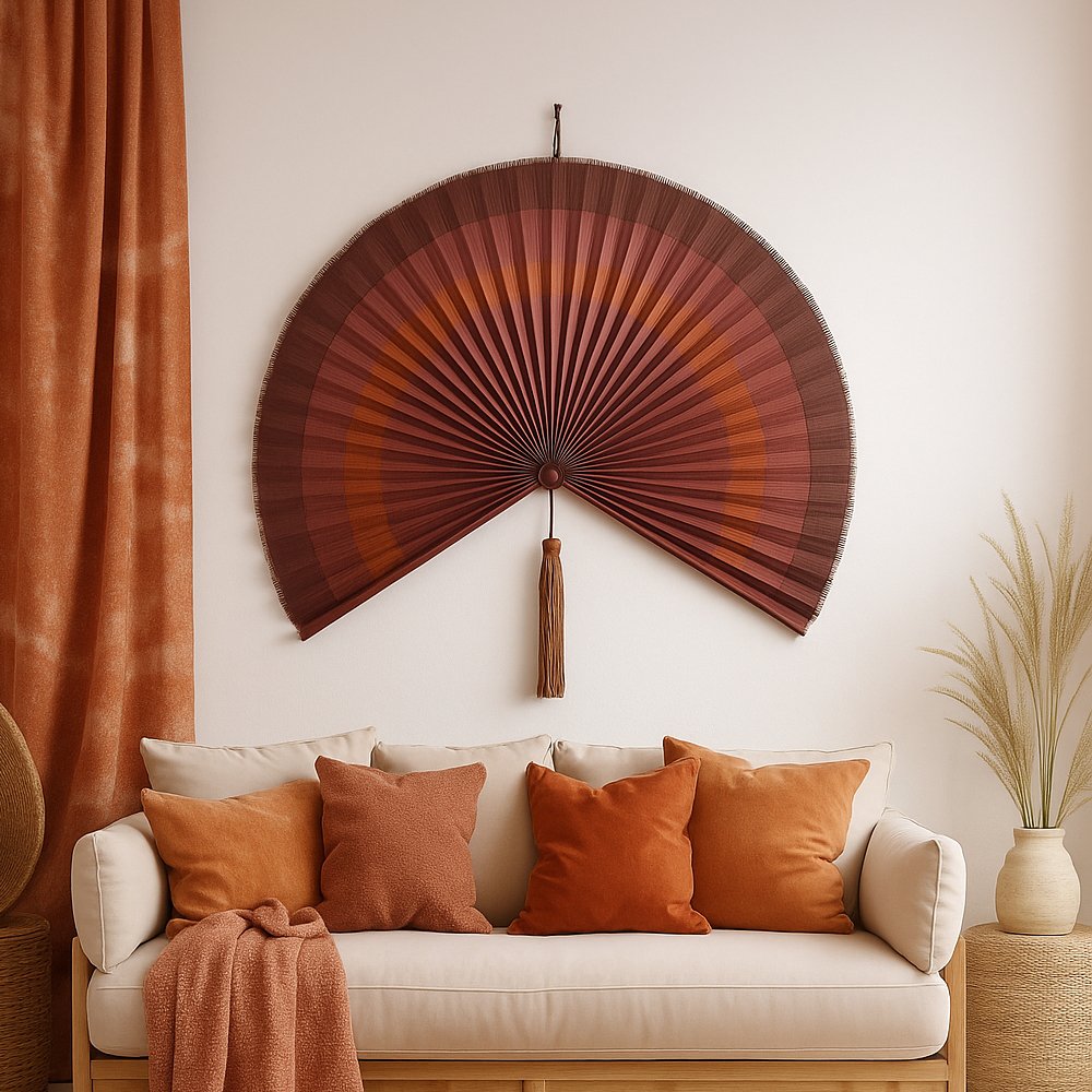 Chumdecor Bamboo Fan Wall Decor Terracotta Color, Fan Headboard, Giant Wall Fan, Folding Fan, Over Bed Decor, Japanese Fans