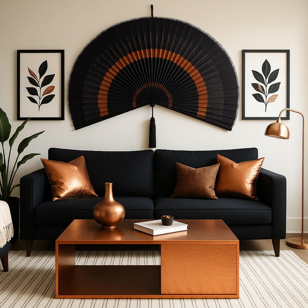 Chumdecor Bamboo Fan Wall Hanging Ebony Copper