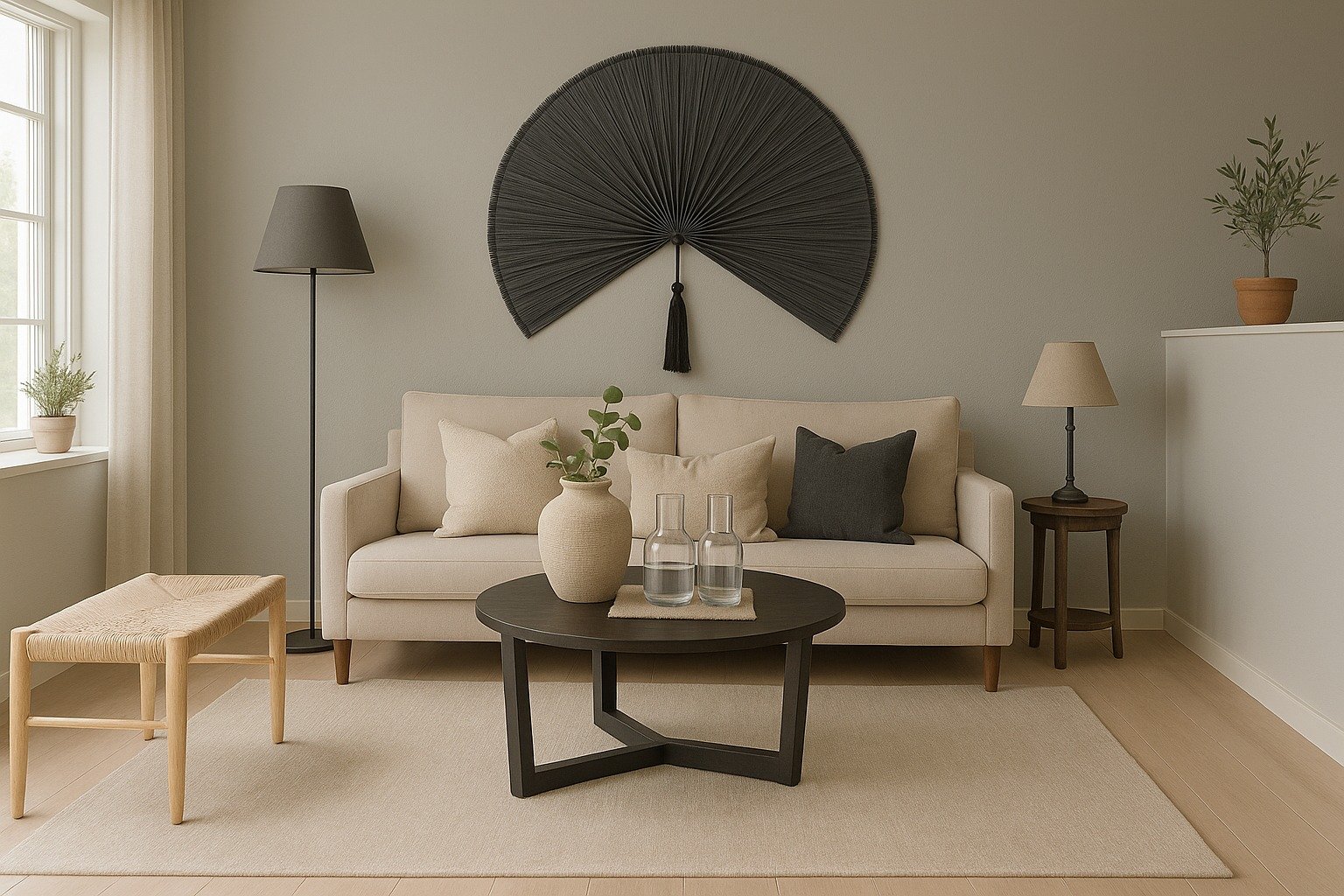 Chumdecor Dark Grey Bamboo Wall Fan, Large Wicker Folding Fan Headboard, Boho Over Bed Wall Decor