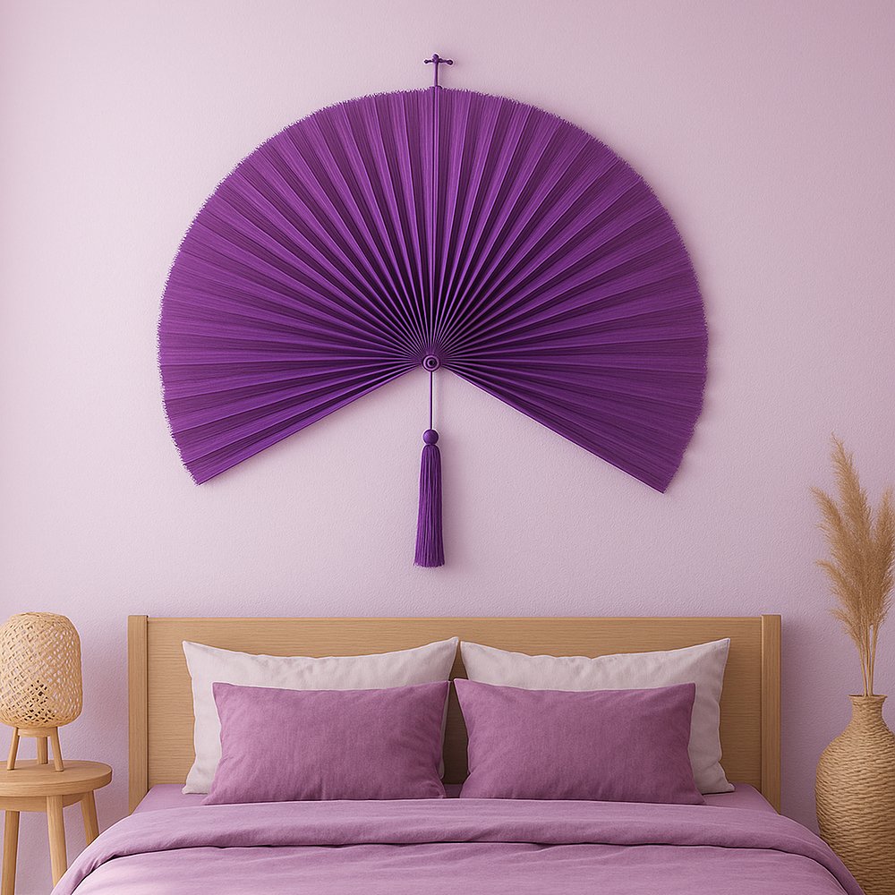 Chumdecor Giant Bamboo Wall Fan in Purple, Folding Fan Headboard