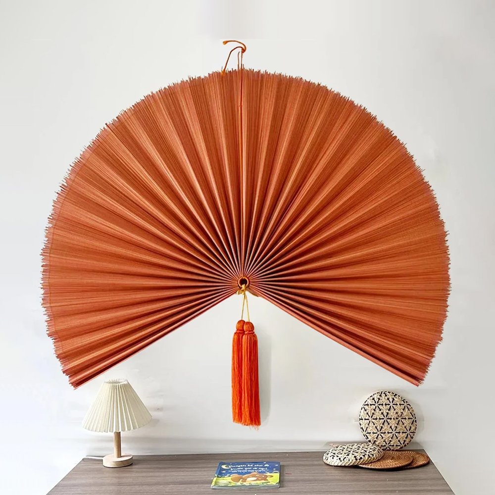 Bamboo Fan Wall Art Elegant Terracotta Bamboo Fan with Tassel For Home Decor Mainn