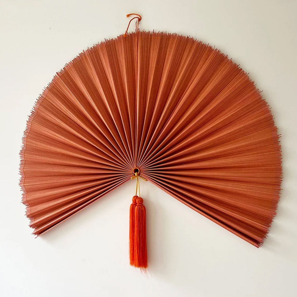 Bamboo Fan Wall Art Elegant Terracotta Bamboo Fan with Tassel For Home Decor1
