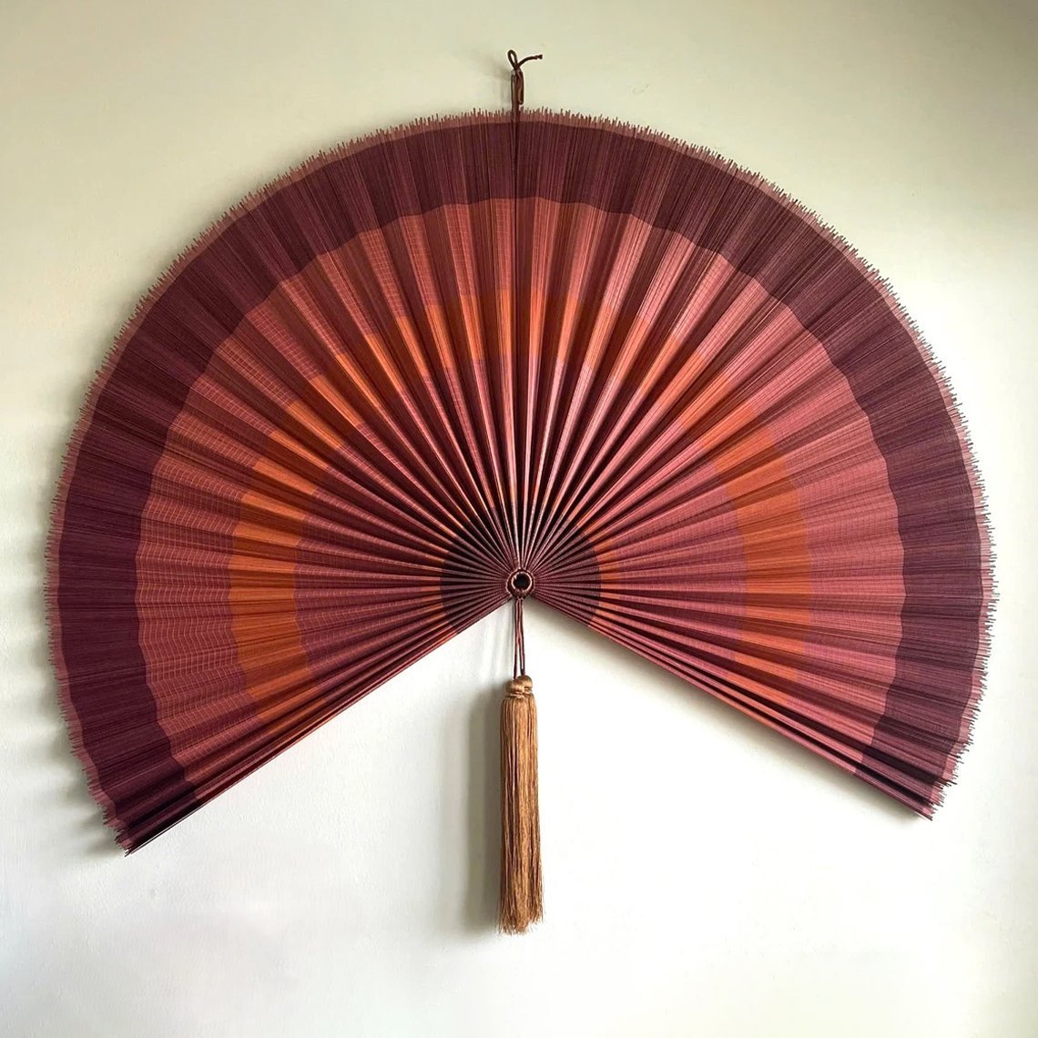 Bamboo Fan Wall Decor Terracotta Color Fan Headboard Giant Wall Fan Folding Fan Over Bed Decor Japanese Fan1