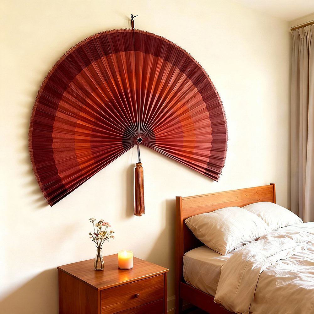 Bamboo Fan Wall Decor Terracotta Color