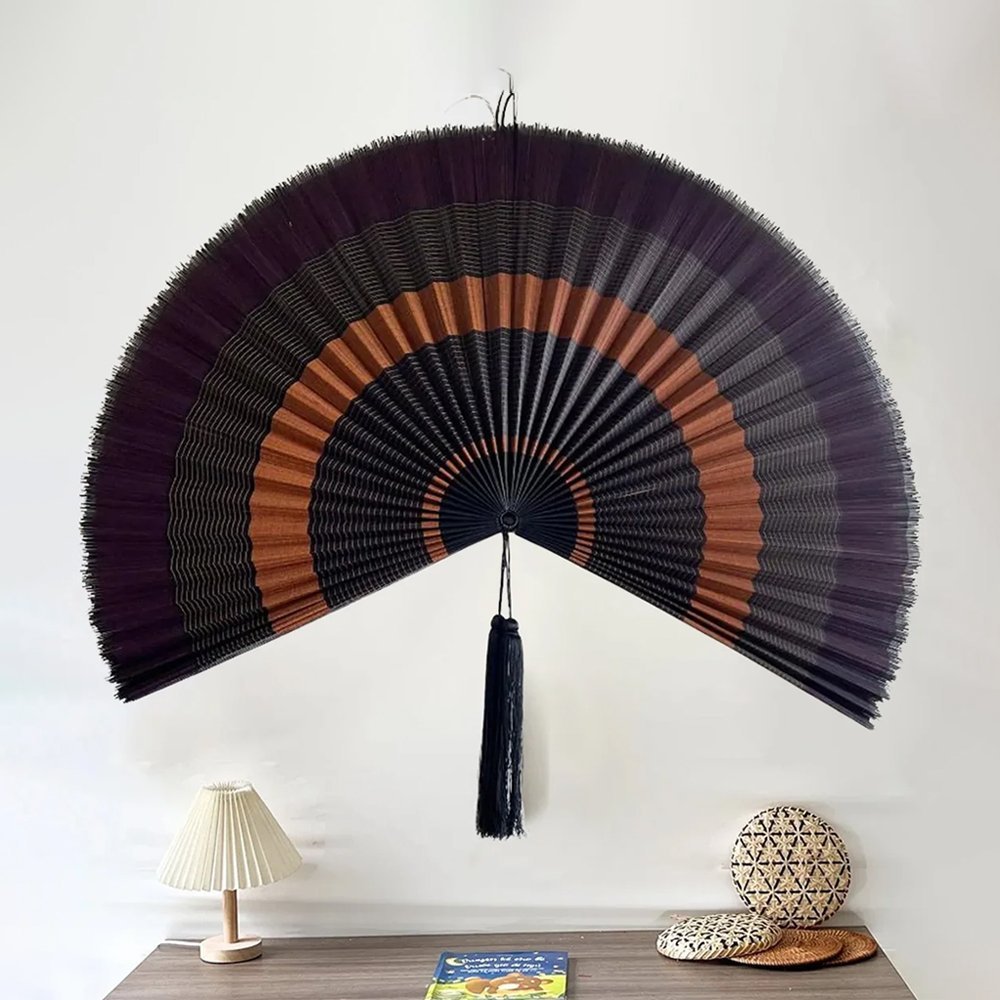 Bamboo Fan Wall Hanging Ebony Copper Handcrafted by Chumdecor Main