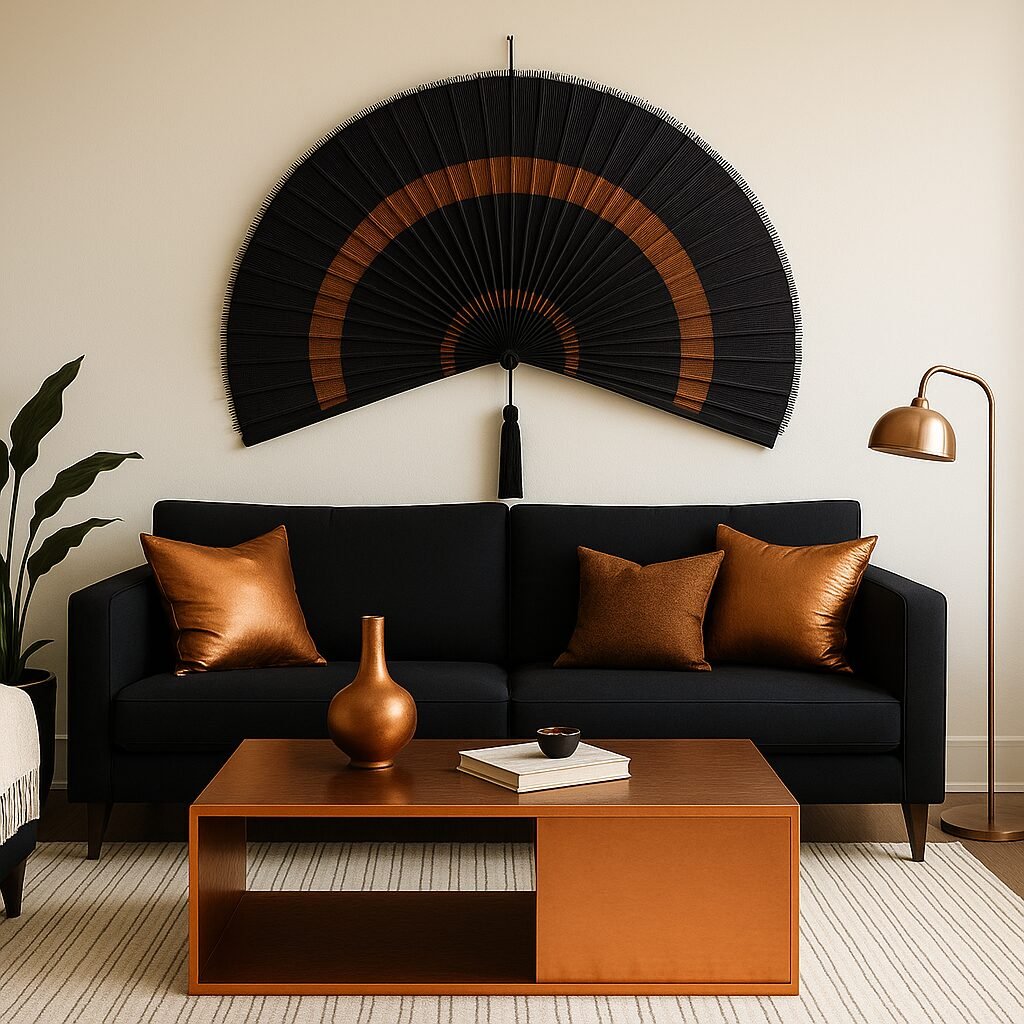 Bamboo Fan Wall Hanging Ebony Copper Handcrafted by Chumdecor