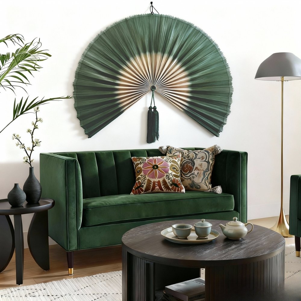 Bamboo Wall Fan Decor Dark Moss Green Folding Fan