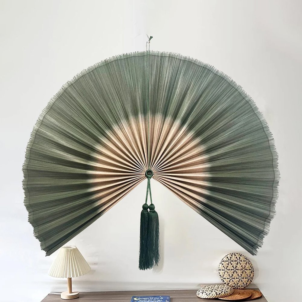 Bamboo Wall Fan Decor Dark Moss Green Large Decorative Folding Fan for Wall Hanging Main