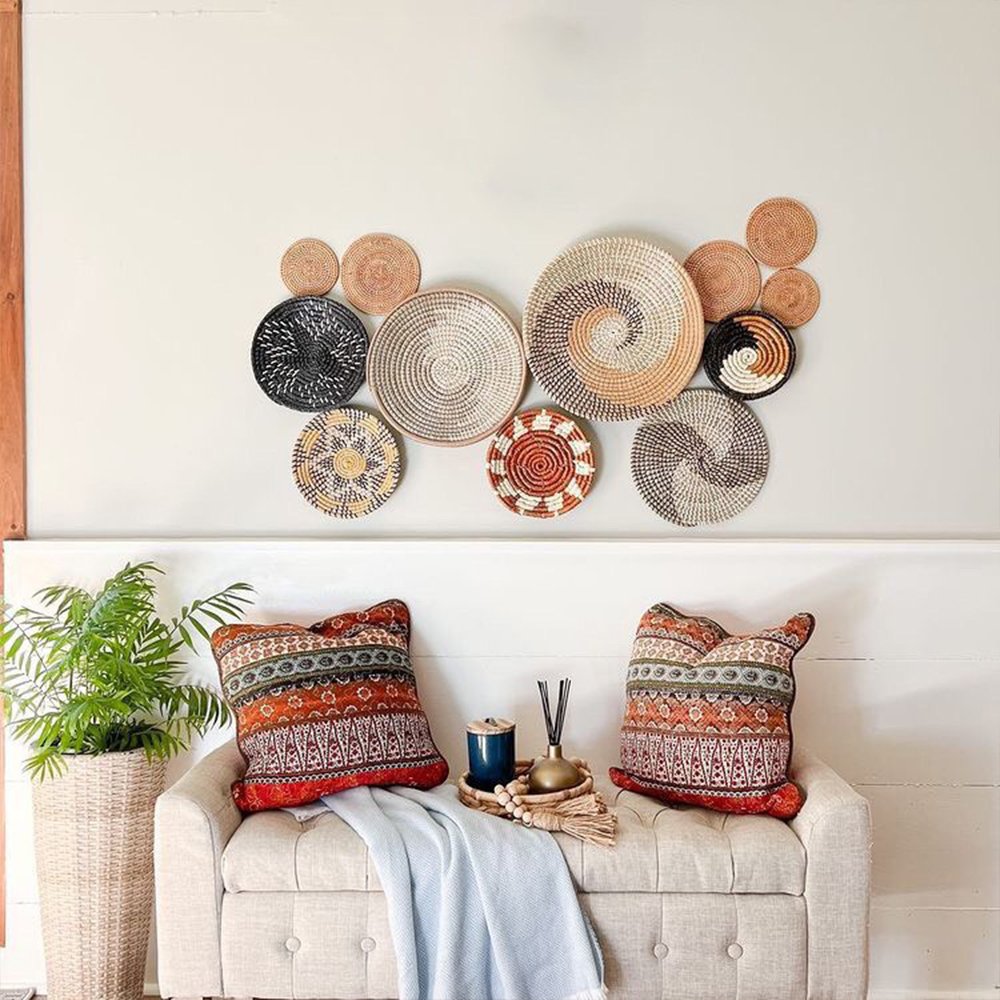 Boho Basket Wall Decor Set of 12 Handmade Wicker Wall Art Chumdecor