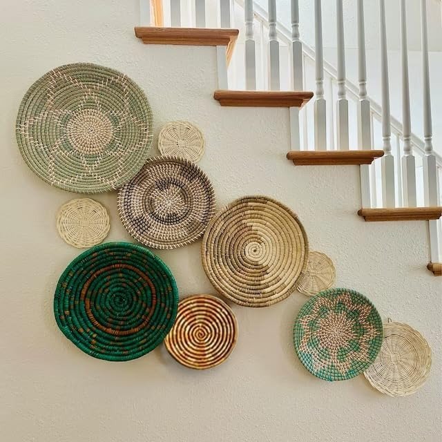 Boho Wall Basket Decor Set Handwoven Wicker Basket Wall Art4