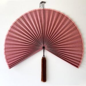 Chumdecor Bamboo Decorative Fans Pink Color Handcrafted Bamboo Fans Boho Bamboo Wall Decor