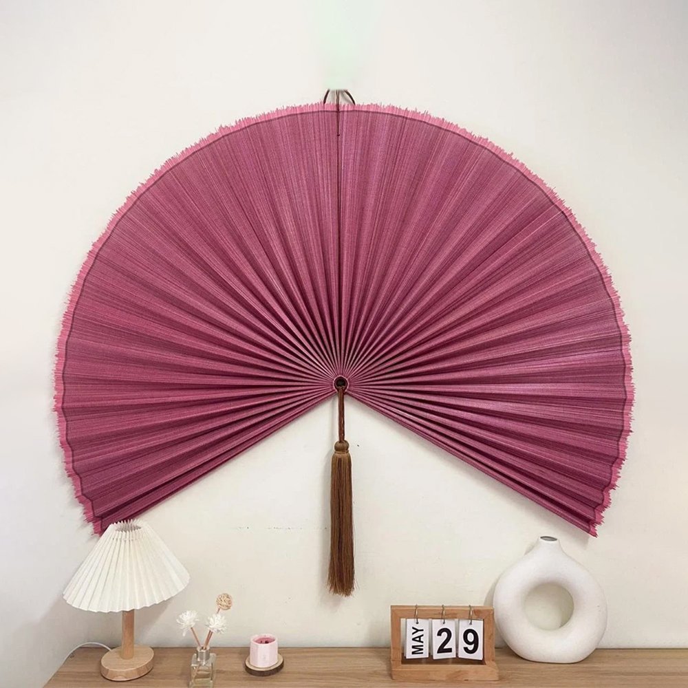 Chumdecor Bamboo Decorative Fans Pink Color Handcrafted Bamboo Fans Boho Bamboo Wall Decor Main