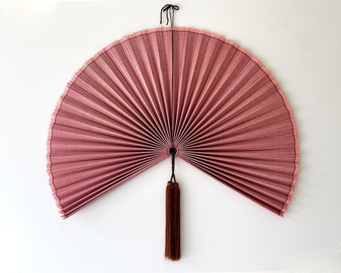 Chumdecor Bamboo Decorative Fans Pink Color Handcrafted Bamboo Fans Boho Bamboo Wall Decor