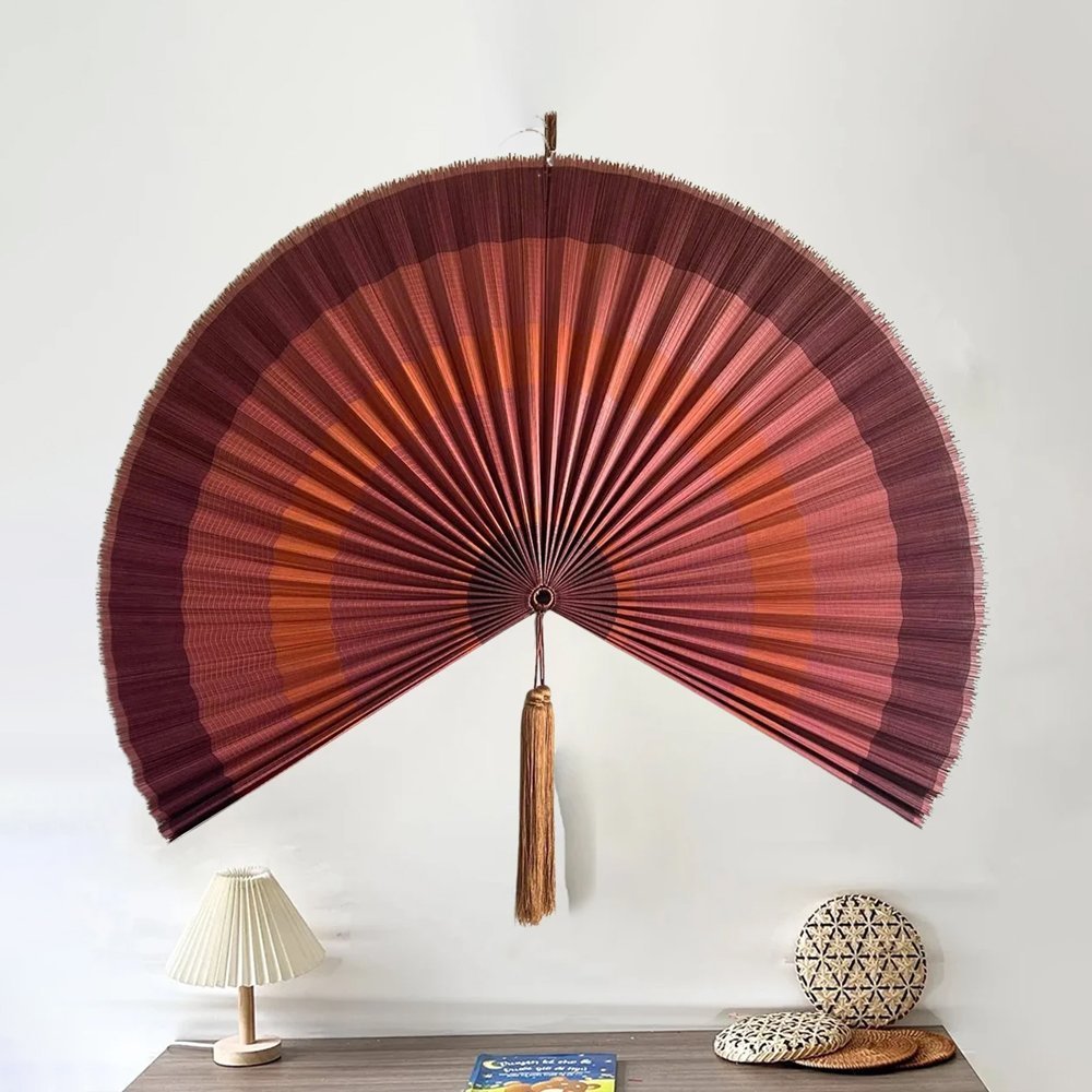 Chumdecor Bamboo Fan Wall Decor Terracotta Color Fan Headboard Giant Wall Fan Folding Fan Over Bed Decor Japanese Fan Mainn