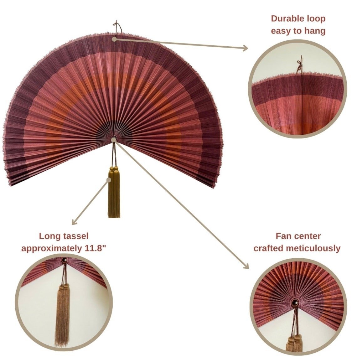 Chumdecor Bamboo Fan Wall Decor Terracotta Color Fan Headboard Giant Wall Fan Folding Fan Over Bed Decor Japanese Fan3