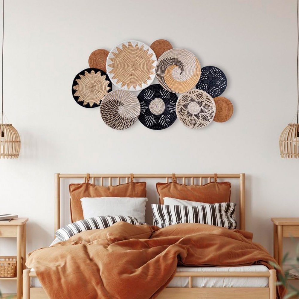 Chumdecor Boho Wall Basket Decor Set of 10 – Handmade Wicker Wall Art