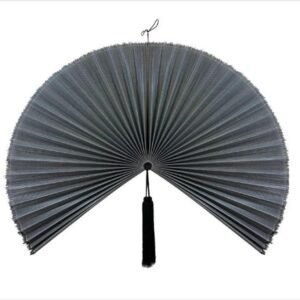 Chumdecor Dark Grey Bamboo Wall Fan Large Wicker Folding Fan Headboard Boho Over Bed Wall Decor