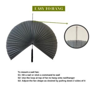 Chumdecor Dark Grey Bamboo Wall Fan Large Wicker Folding Fan Headboard Boho Over Bed Wall Decor2