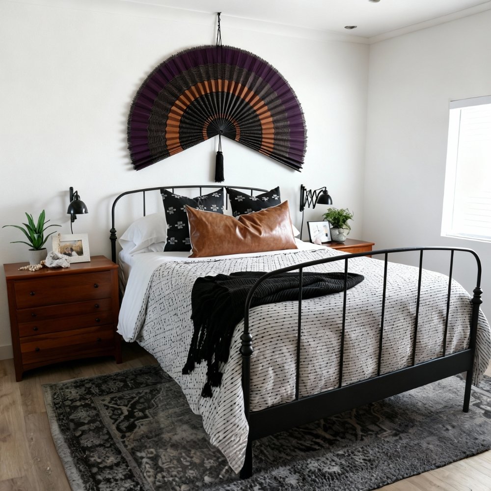 Ebony bamboo folding fan wall decor