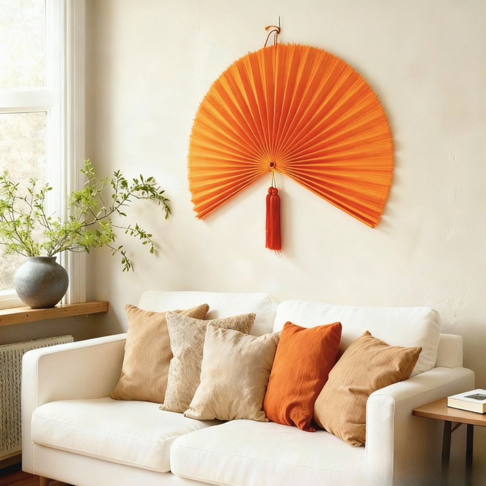 Orange Bamboo Fan Wall Art