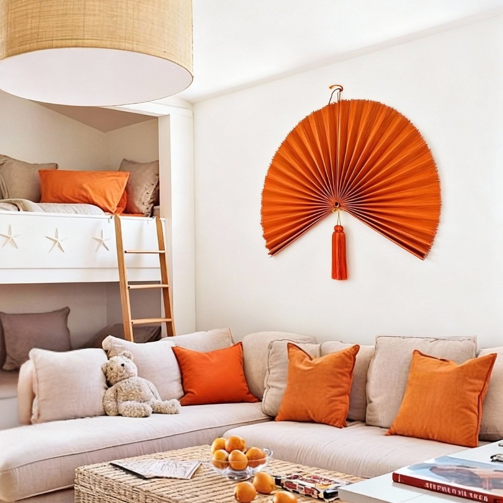 Orange Japanese fan wall decor