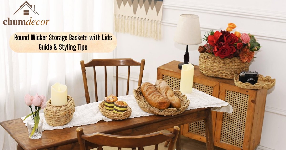 Round Wicker Storage Baskets with Lids