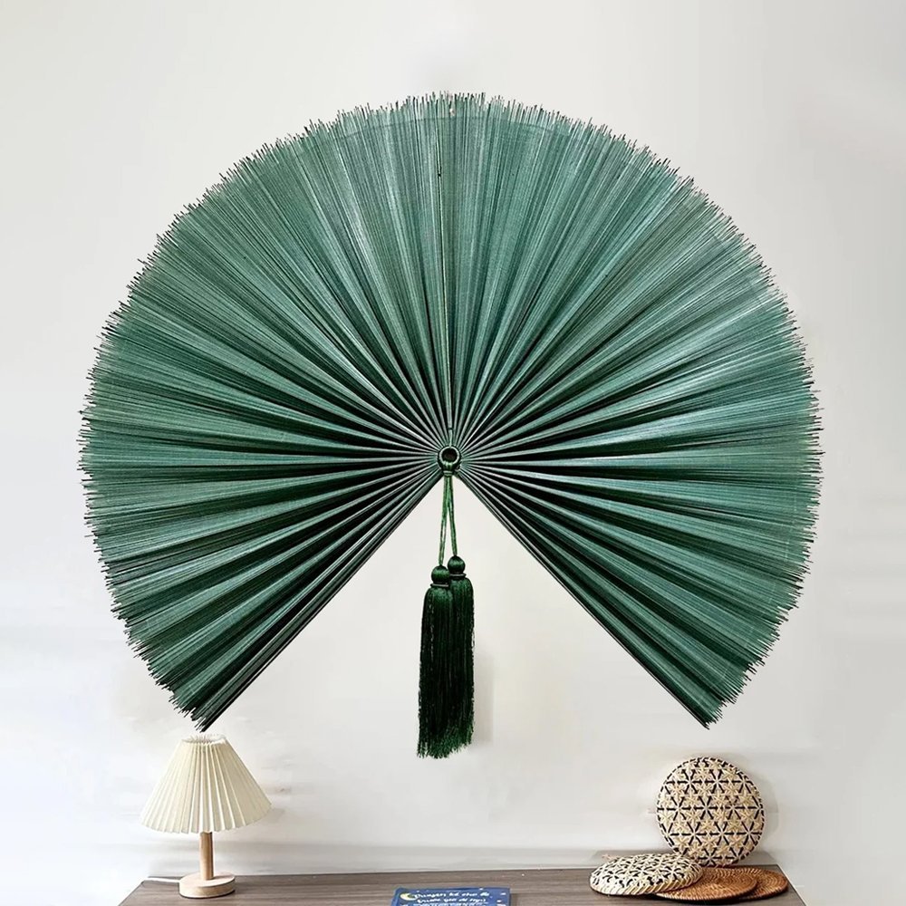 Wall Fan Decor Dark Teal Bamboo Decorative Fans Boho Bamboo Wall Decor Main
