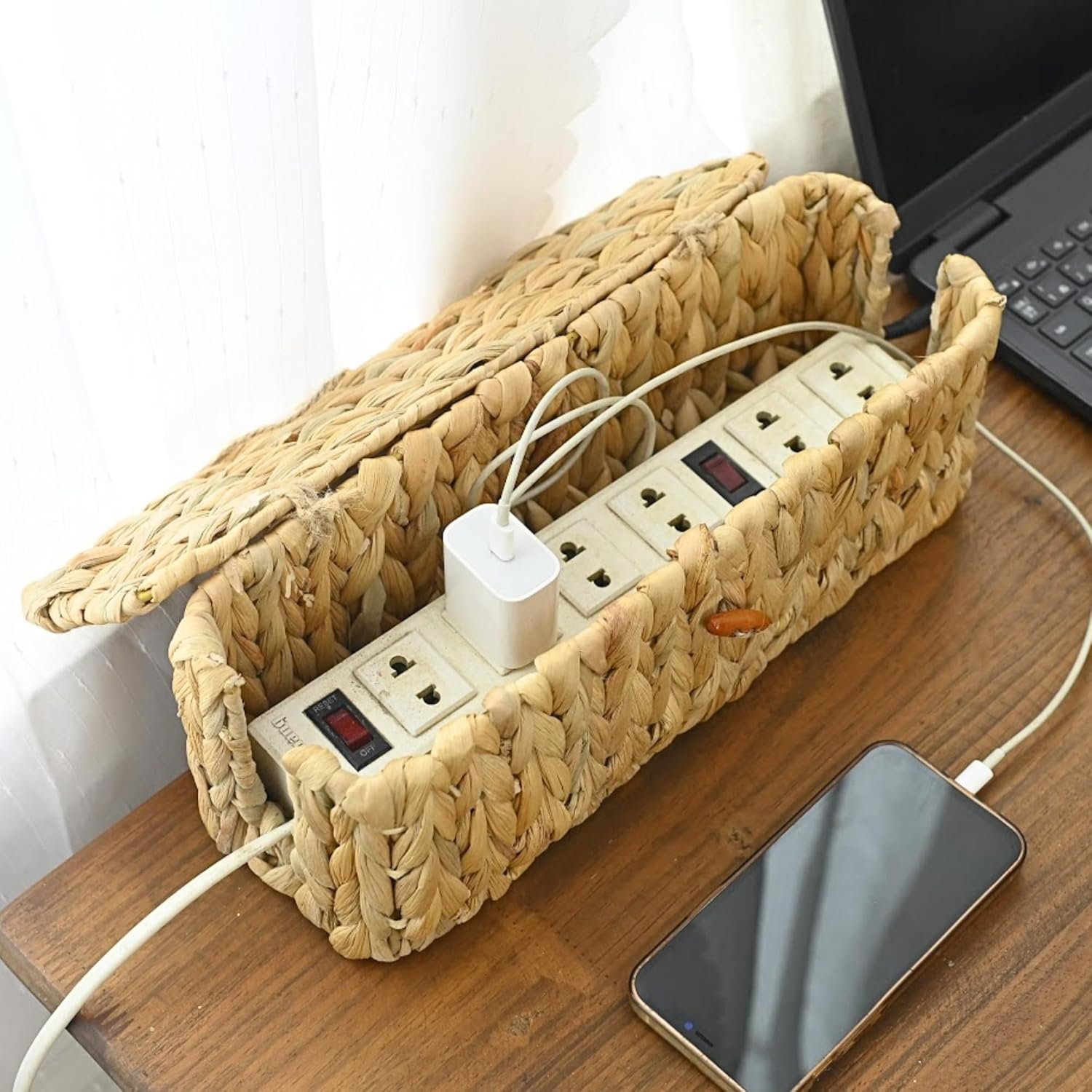 Wicker Cable Management Box with Lid
