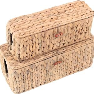 Wicker Cable Management Boxes with Lid