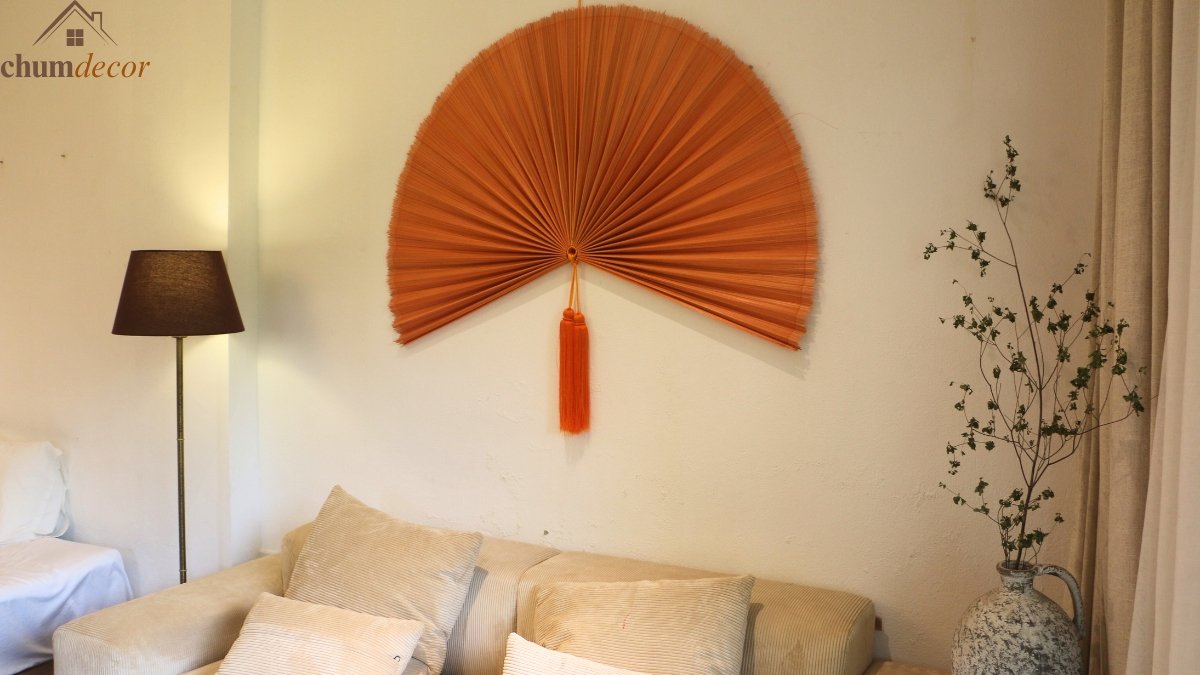 Bamboo Wall Fan Orange 