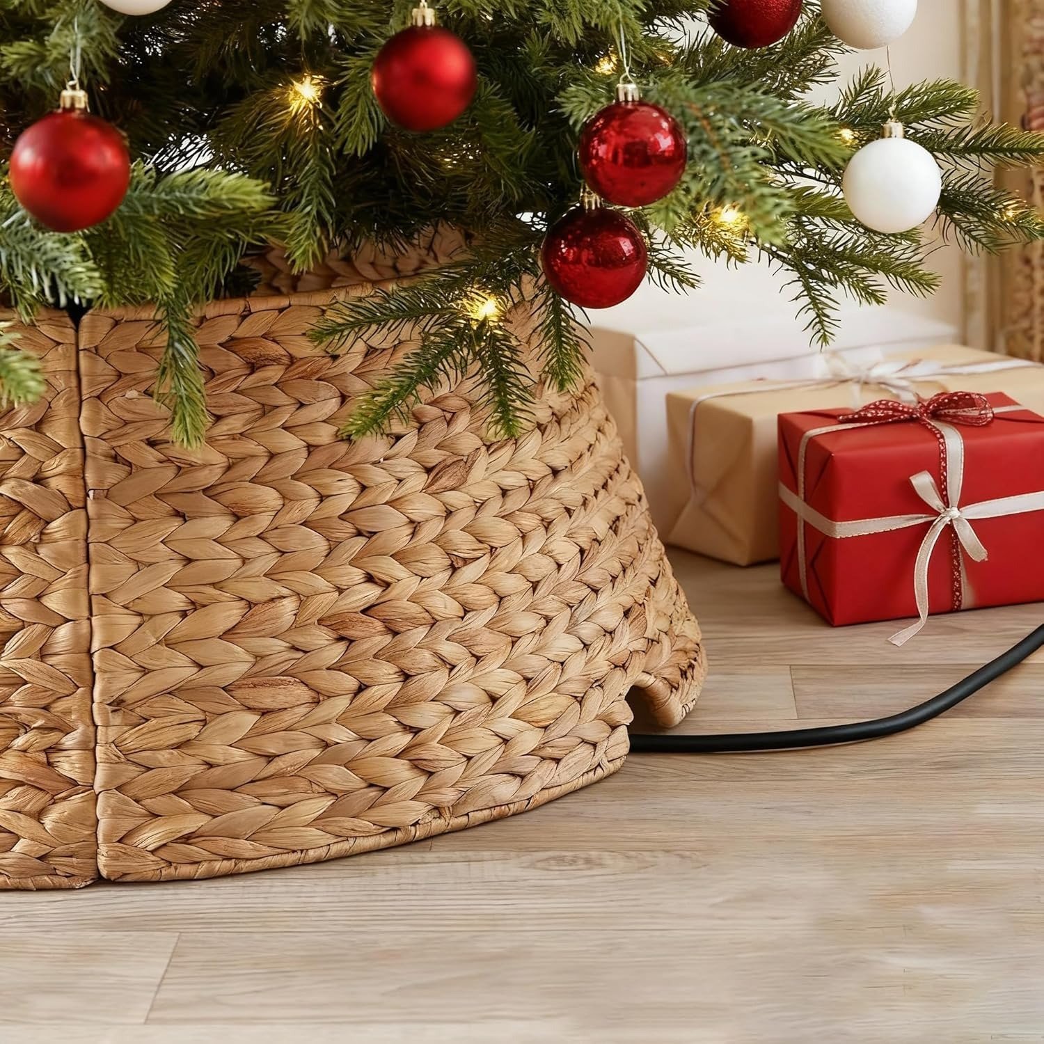 Wicker Christmas Tree Collar Natural Handwoven Seagrass Holiday Decor2