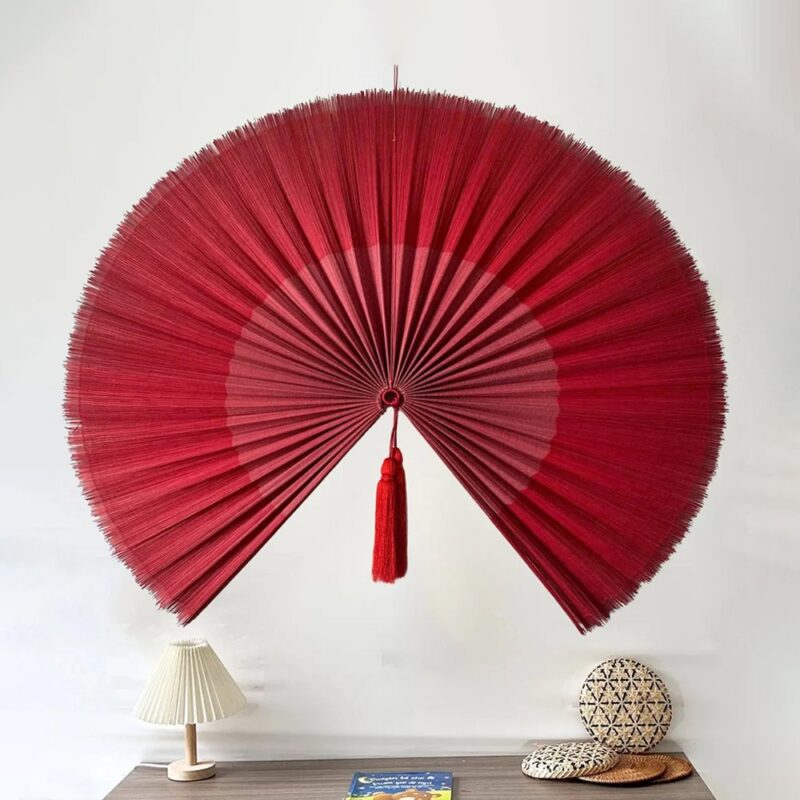 Bamboo Fan Wall Art Elegant Red Bamboo Wall Fan with Tassel for Home Decor Main