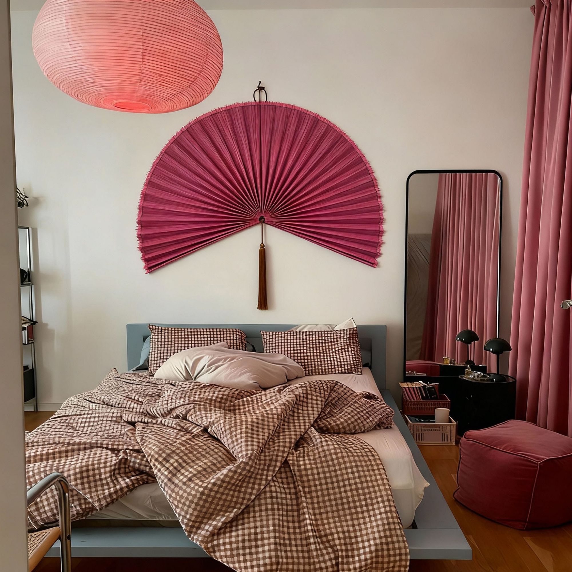 Pink Bamboo Wall Fan Decor