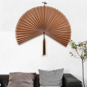 Caramel Giant Bamboo Fan Wall Decor Handmade Boho Statement Wall Art