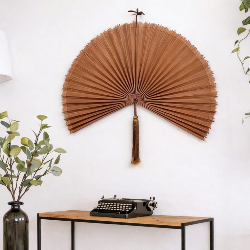 Giant Bamboo Fan Wall Decor Warm Caramel Handmade Boho Statement Wall Art Giant Bamboo Fan Wall Decor Warm Caramel Handmade Boho Statement Wall Art