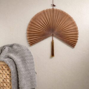 Giant Bamboo Fan Wall Decor Warm Caramel Handmade Boho Statement Wall Arts