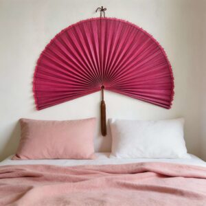 48 Inch Pink Bamboo Wall Fan – Large Decorative Fan for Wall