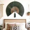 Dark Green Bamboo Wall Fan Art for Bedroom Decor