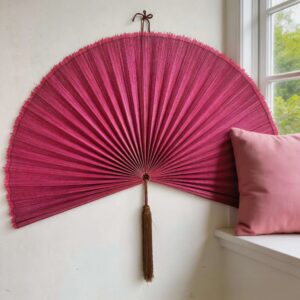 Handmade Pink Bamboo Wall Fan – Natural Bamboo Wall Decor
