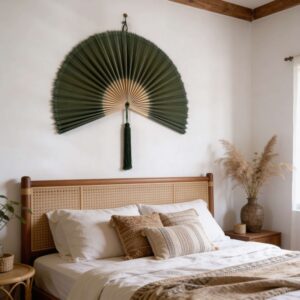 Large Green Bamboo Wall Fan Art for Bedroom Wall