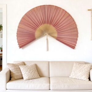 Large Pink Wall Fan Decor Handmade Bamboo Art – Made in Vietnam