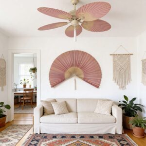 Pink Wall Fan Decor Above Sofa – Large Bamboo Wall Art 1