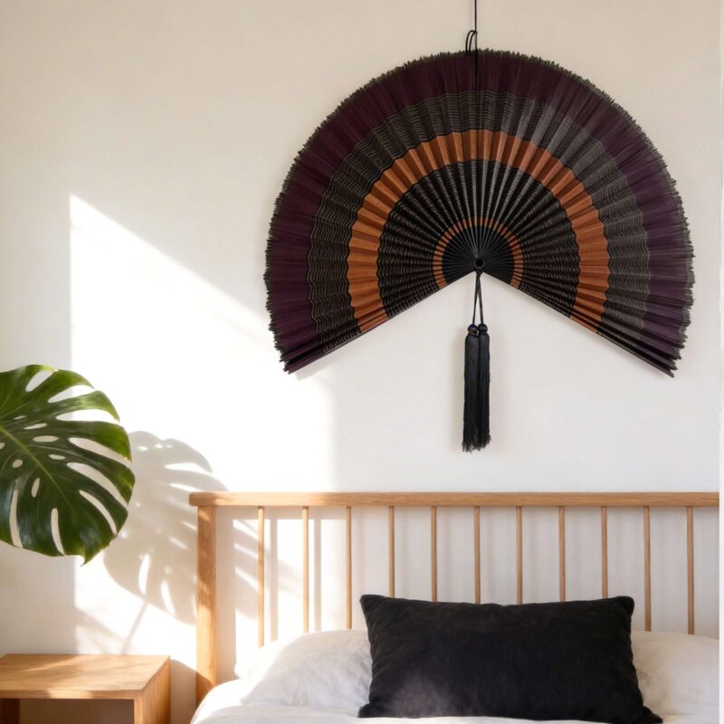 Giant Black Bamboo Wall Fan – Oversized Wall Decor