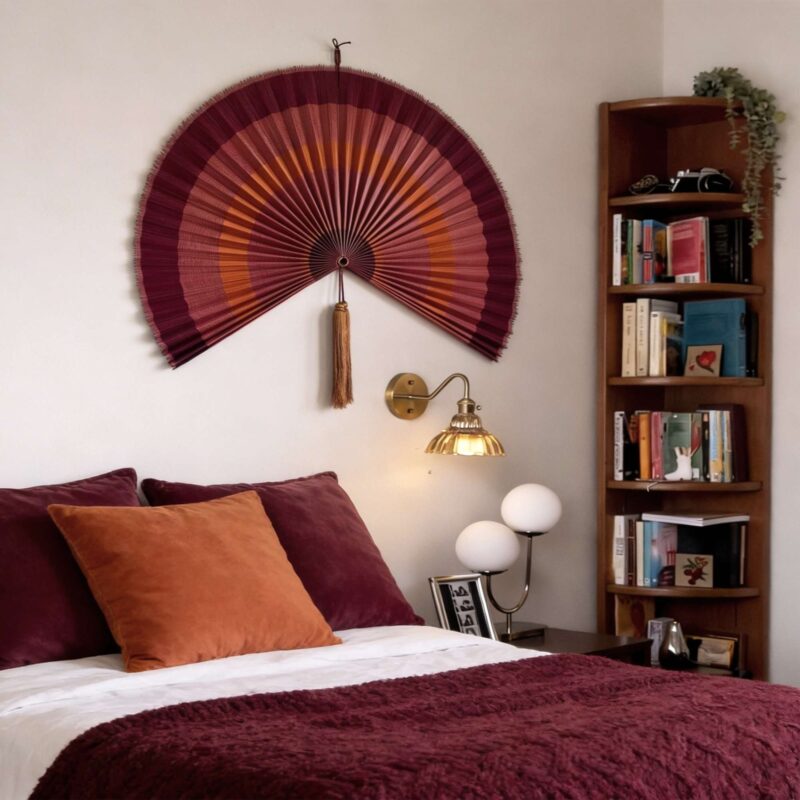 terracotta bamboo wall fan above bed.jpg
